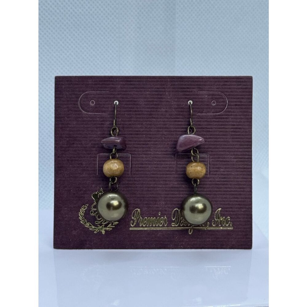 3For$20 Premier Designs Purple and Gold Bead Drop Earrings